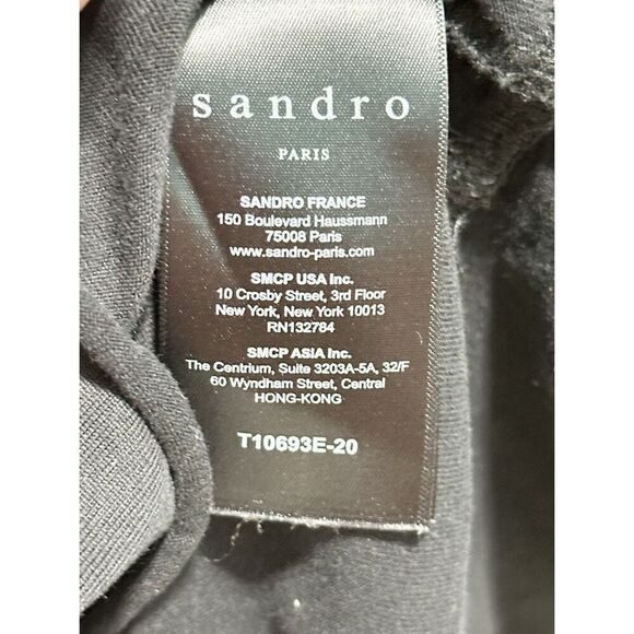 Sandro Paris Women's Asymmetric Peplum Floral Patch Embroidered Tee Black Size 4 - Picture 12 of 15